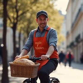 Coursier à vélo livrant du pain bio à Paris