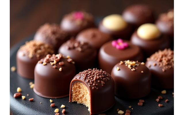 Assortiment élégant de ganaches et pralines artisanales.