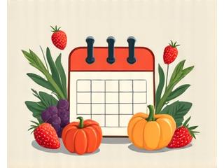 Illustration d'un calendrier avec des fruits et légumes de saison.