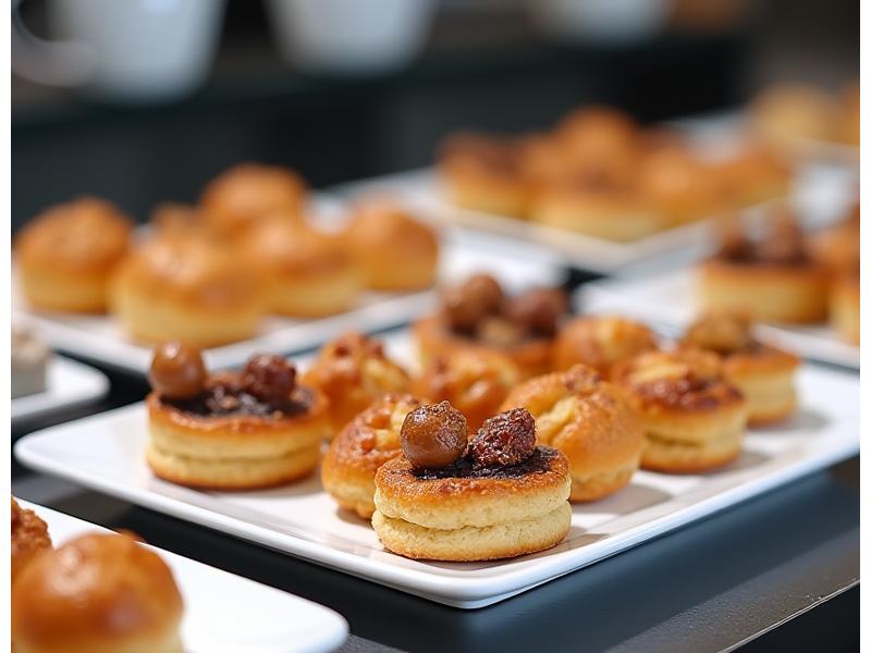 Buffet élégant d'un événement d'entreprise avec des viennoiseries variées et du café.