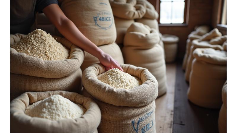 Sacs de farine biologique dans un moulin