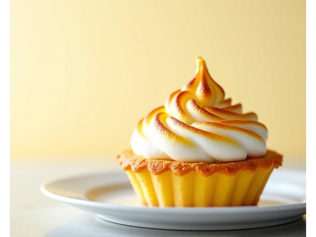 Tarte au citron meringuée, avec une meringue dorée au chalumeau et une garniture jaune vif.