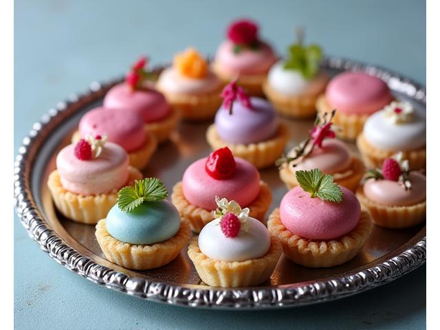 Assortiment varié de petits fours sans gluten, colorés et délicats, prêts pour une réception ou un événement spécial.