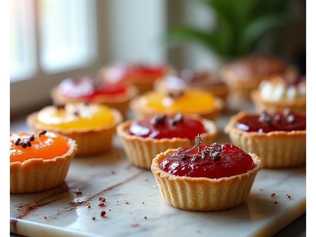 Une tarte au citron meringuée sans gluten et un entremets passion-chocolat sans gluten, présentés élégamment sur un plateau de service.