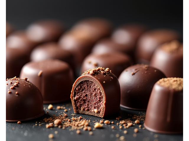 Assortiment de chocolats artisanaux aux formes diverses et garnitures visibles