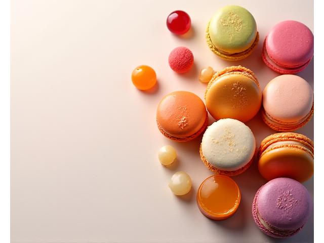 Macarons aux couleurs vives et bonbons élégamment présentés