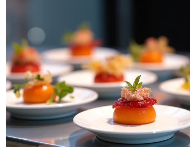 Présentation élégante de produits lors d'un lancement, avec des créations culinaires Gourmandise Velours