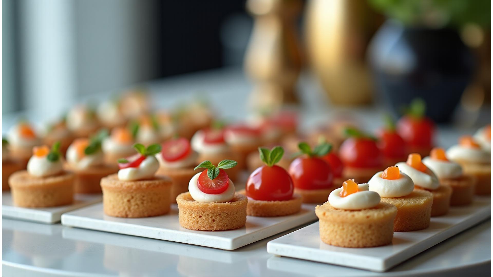 Table de réception d'entreprise raffinée avec des mignardises Gourmandise Velours