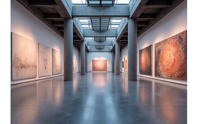 Grande salle de réception moderne dans un musée, avec éclairage artistique